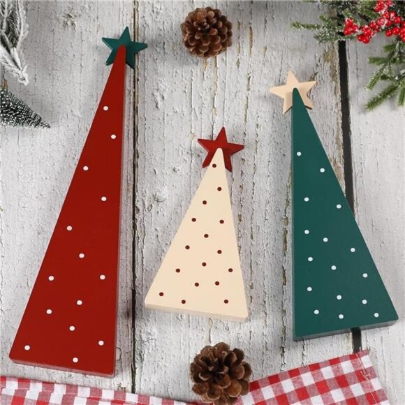 Christmas Decorations-Three Sizes Wooden Christmas Tree Sign with Star Decor - Picture 6 of 7